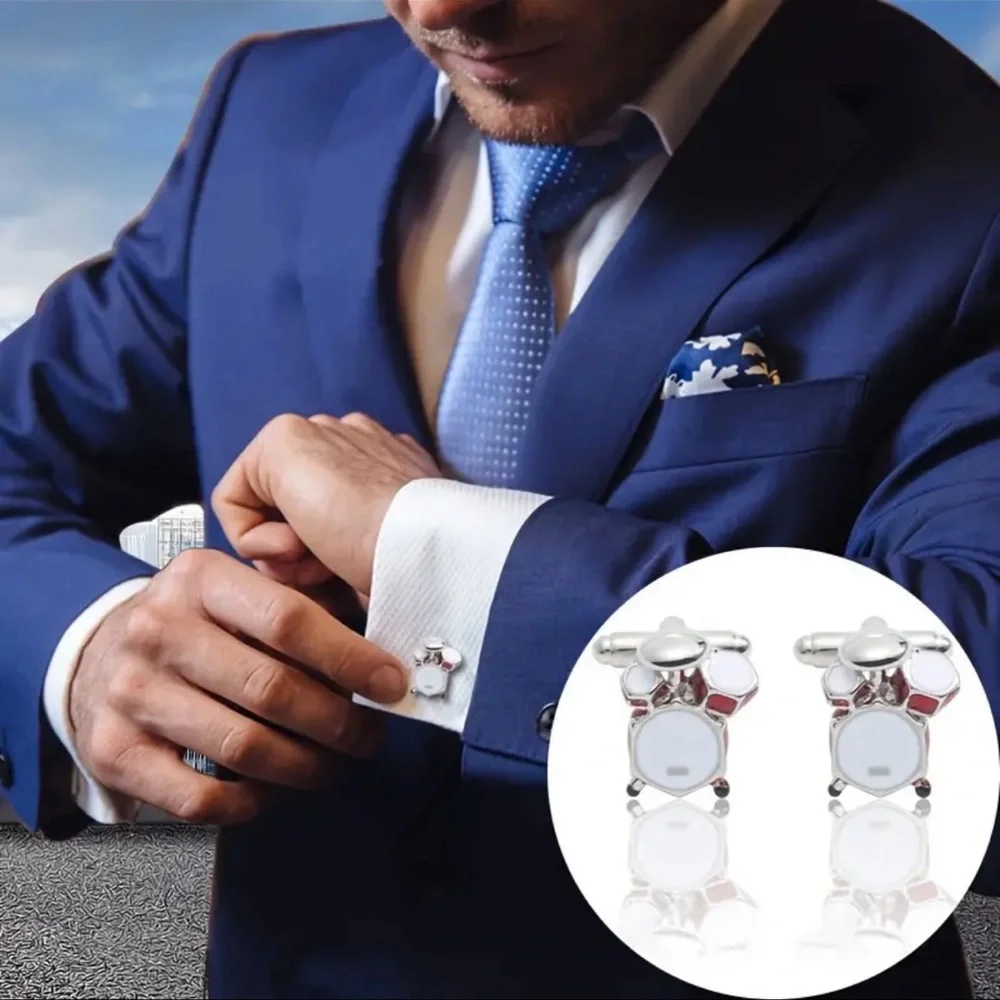 Silver Drum Set Cufflinks with Red Accents, NEW